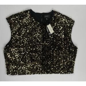 NWT Banana Republic Gold Sequin Sleeveless Top Back Zip Boxy Fit Lined XXL